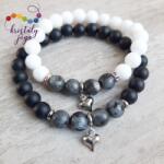 Kristály Jóga Shop Tejkvarc, matt ónix, larvikit 8 mm-es páros ásvány karkötő