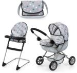 Bayer Design Cosy carucior multifunctional pentru papusi set cu geanta si scaunel gri cu stelute
