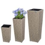 Deuba® 3 db polirattan virágcserep készlet - krémszínű (106646)