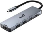Genius UH-500 dokkolóállomás, USB-C, 1× HDMI, 2× USB 3.0, 2× USB-C, Power Delivery 100W, 15cm, szürke (31240003400)