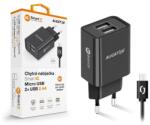 ALIGATOR 2.4A intelligens hálózati töltő, 2xUSB, intelligens IC, fekete, micro USB kábel, fekete, micro USB kábel (CHA0040)