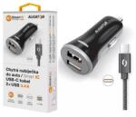 ALIGATOR intelligens autós töltő 3.4A, 2xUSB, intelligens IC, fekete, USB-C kábellel (CHS0008)