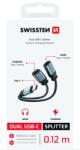 SWISSTEN TÖLTŐ AUDIO ADAPTER TEXTIL USB-C (férfi) / 2x USB-C (női) 0, 12 M FEKETE (73502302)