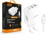ALIGATOR Power Delivery 40W-os intelligens hálózati töltő, 2xUSB-C, USB-C/USB-C kábel, fehér (CHPD0024)