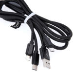 Maxlife 3 az 1-ben Adat- és töltőkábel (Micro USB / Type C / Lightning) nejlon borítású gyorstöltés-kompatibilis 2.1A fekete