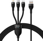 Baseus Flash II 3 az 1-ben adat- és töltőkábel USB + Type C - Lightning + Type C + Micro USB 1, 5m 3, 5A 100W fekete