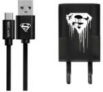 MH Protect USB kábel DC - Superman 001 USB - MicroUSB adatkábel hálózati töltővel 1m fekete 1A