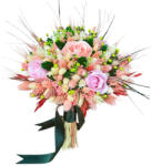 Eventissimi® Buchet cu trandafiri si mix flori uscate , personalizabil, ideal pentru cununie civila, nunta, mireasa, nasa sau cadou, alb-mov-galben (BF-225)