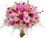 Eventissimi® Buchet de flori ciogenate, roz intens , bumbac si mix plante naturale uscate (BF-241)