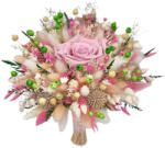 Eventissimi® Buchet flori naturale uscate si trandafir criogenat XL, personalizabil, ideal pentru cununie civila, nunta, mireasa sau cadou, alb-roz (BF-185)
