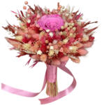 Eventissimi® Buchet roz intens personalizabil cu trandafiri criogenati si flori naturale uscate (BF-233)