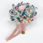 Eventissimi® Buchet mic cu trandafir, hortensie si mix de flori naturale uscate, roz-albastru (BF-227)
