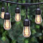 Hongda Lightning Ghirlanda luminoasa de exterior 20 becuri (2 LEDuri Filament), 10 M, 220 V interconectabil, cablu negru, alb cald (HL-GL10M20L)