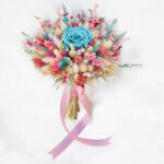 Eventissimi® Buchet mic cu trandafir criogenat central si mix de flori naturale uscate, roz-albastru (BF-243)