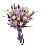 Eventissimi® Buchet evantai cu mix de flori naturale uscate, trandafiri si bumbac , alb-mov, ideal pentru nasa, cununie civila sau cadou (BF-230)