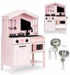 ECOTOYS Дървена детска кухня, фурна, котлони, аксесоари, ecotoys, над 3г (plk563p,plk563w)