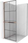 Mexen Kioto+ L, Walk-In zuhanyparaván polccal és akasztóval 80 x 200 cm, 8 mm átlátszó üveg fekete mintával, rózsa arany profil, 800-080-123-60-77 (800-080-123-60-77)