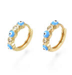  Arany Színű Cirkónia Strasszos Türkiz Nazar Szeme Tűzzománc Karika Fülbevaló 15x17x4mm