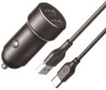 XO autós töltő CC53 12W 2x USB fekete + USB - USB-C kábel