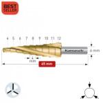 Karnasch Стъпално свредло Ø 4-12 mm (x 4 mm), HSS-XE TiN-Gold, 3x спирален канал, BESTSELLER (213001)
