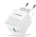  Incarcator Priza GaN, USB, Type-C, 25W - Techsuit (CHPD216) - Alb