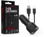 Maxlife MXCC-01 12W 2xUSB autós töltő adapter+USB/Type-C kábel 1m - fekete