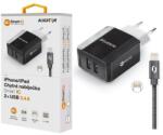 ALIGATOR 3.4A intelligens hálózati töltő, 2xUSB, intelligens IC, fekete, kábel iPhone/iPad 2A (CHS0001)
