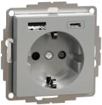Schneider Electric MTN2367-0460 MERTEN 2P+F aljzat, GYV, kettős USB töltővel, rugós bekötés, 16A / 3A, A+C, alumínium (MTN2367-0460)