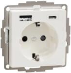 Schneider Electric MTN2367-0319 MERTEN 2P+F aljzat, GYV, kettős USB töltővel, rugós bekötés, 16A / 3A, A+C, polárfehér (MTN2367-0319)