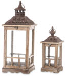 ART-POL Barna vintage üvegezett fa 2db-os mécsestartó karácsonyi lámpás lantern szett fém tetővel 60x23x23 / 40x15x15cm (74244)