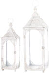ART-POL Vintage fehér szögletes 2db-os fém lámpás lantern szett fogantyúval 48x17x17 / 64x22x22cm (176321)