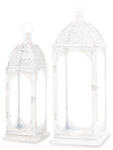 ART-POL Vintage fehér szögletes 2db-os áttört fém lámpás lantern szett fogantyúval 50x17x17 / 62x22x22cm (176322)