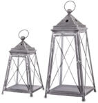 ART-POL Vintage szürke szögletes 2db-os áttört fém lámpás lantern szett fogantyúval 37, 5x21x21 / 55x25x25cm (176324)