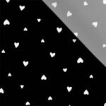 Takoy Enyhén elasztikus műselyem / silky anyag fehér szívecskék fekete alapon