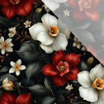 Takoy Enyhén elasztikus műselyem / silky anyag nárcisz fekete alapon