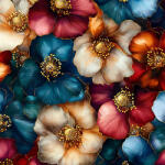 Takoy Fényes anyag fürdőruhákhoz, fitnesz ruházathoz arany-kék virágok