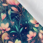 Takoy Matt anyag fürdőruhákhoz, fitnesz ruházathoz ragyogó virágok petrol alapon