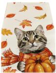 Artoid Fashion Traversa de masă, model de toamnă, pisica cu frunze, 40x240 cm Fata de masa