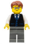 LEGO® Minifigurák Launch Director - Male, Black Vest with Blue Striped Tie, Dark Bluish Gray Legs, Reddish Brown Short cty1057 (cty1057)