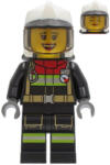 LEGO® Minifigurák Fire - Female, Black Jacket and Legs with Reflective Stripes and Red Collar, White Fire Helmet, Tran cty1250 (cty1250)