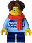 LEGO® Minifigurák Gyermek - lány, világoskék kötött Fair Isle pulóver, sötétkék rövid lábak, sötétbarna haj, szeplők, hol327 (hol327)