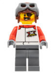 LEGO® Minifigurák Stuntz Driver - Male, White Racing Jacket with Red Arms, Dark Bluish Gray Legs, Reddish Brown Aviato cty1324 (cty1324)