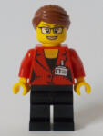 LEGO® Minifigurák Reporter - Female, Red Suit Jacket with ID Badge, Black Legs, Reddish Brown Hair Swept Back into Bun cty1045 (cty1045)