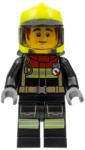 LEGO® Minifigurák Fire - Male, Black Jacket and Legs with Reflective Stripes and Red Collar, Neon Yellow Fire Helmet, cty1362 (cty1362)