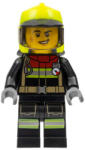 LEGO® Minifigurák Fire - Male, Black Jacket and Legs with Reflective Stripes and Red Collar, Neon Yellow Fire Helmet, cty1370 (cty1370)