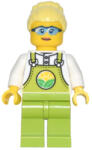 LEGO® Minifigurák Farmer Peach - Lime Overalls over White Shirt, Lime Legs, Bright Light Yellow High Bun, Glasses cty1441 (cty1441)