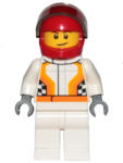 LEGO® Minifigurák Race Car Driver, White Racing Suit with Orange Stripes and Checkered Pattern, Red Helmet, Crooked Sm cty0874 (cty0874)