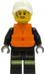 LEGO® Minifigurák Fire - Female, Black Jacket and Legs with Reflective Stripes and Red Collar, White Cap with Bright L cty1309 (cty1309)