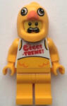 LEGO® Minifigurák Clemmons - Stuntz Driver, Bright Light Orange Chicken Head Helmet, White Tank Top with 'EGGS-TREME! ' cty1398 (cty1398)
