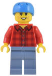 LEGO® Minifigurák Electric Scooter Rider - Red Flannel Shirt, Sand Blue Legs, Light Bluish Gray Eyebrows, Dark Azure H cty1451 (cty1451)